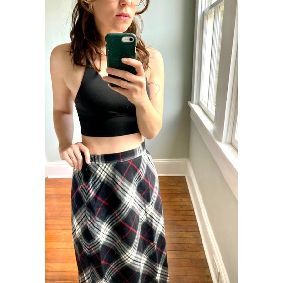 Vintage 90s Y2K Grunge Plaid Black Wool Punk Preppy Streetwear Maxi Skirt 12 - Picture 8 of 8